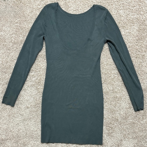 Open Edit Long Sleeve Sweater Minidress Green Urban (Medium) - Picture 1 of 8